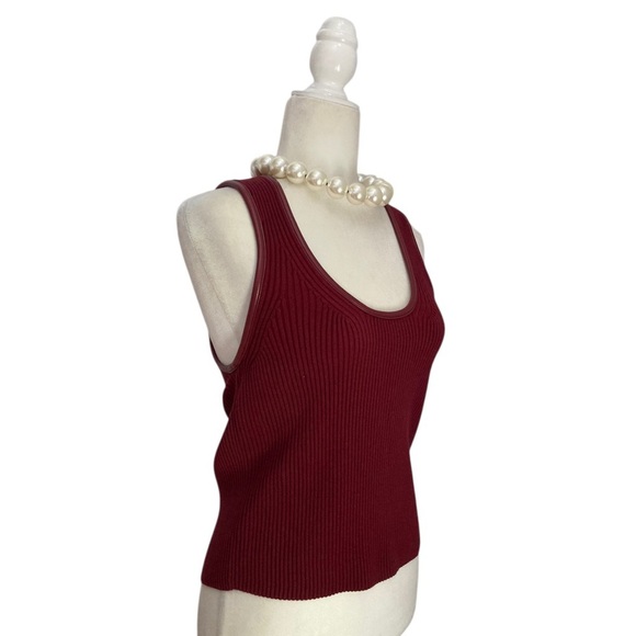 Simkhai Cobain Tank Oxblood Red NWOT Ribbed with Faux Leather Trim - Picture 7 of 16